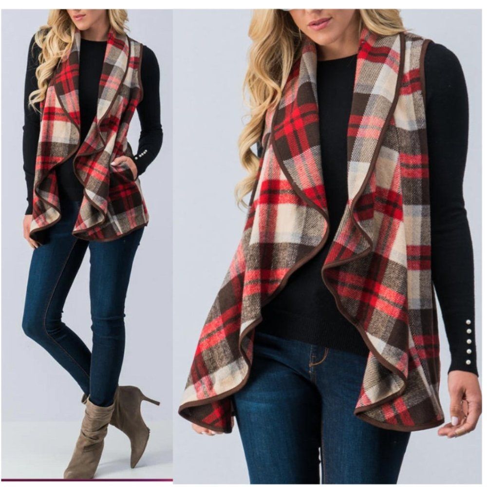 Cozy Plaid Vest with Pockets | Available in Large & Small size